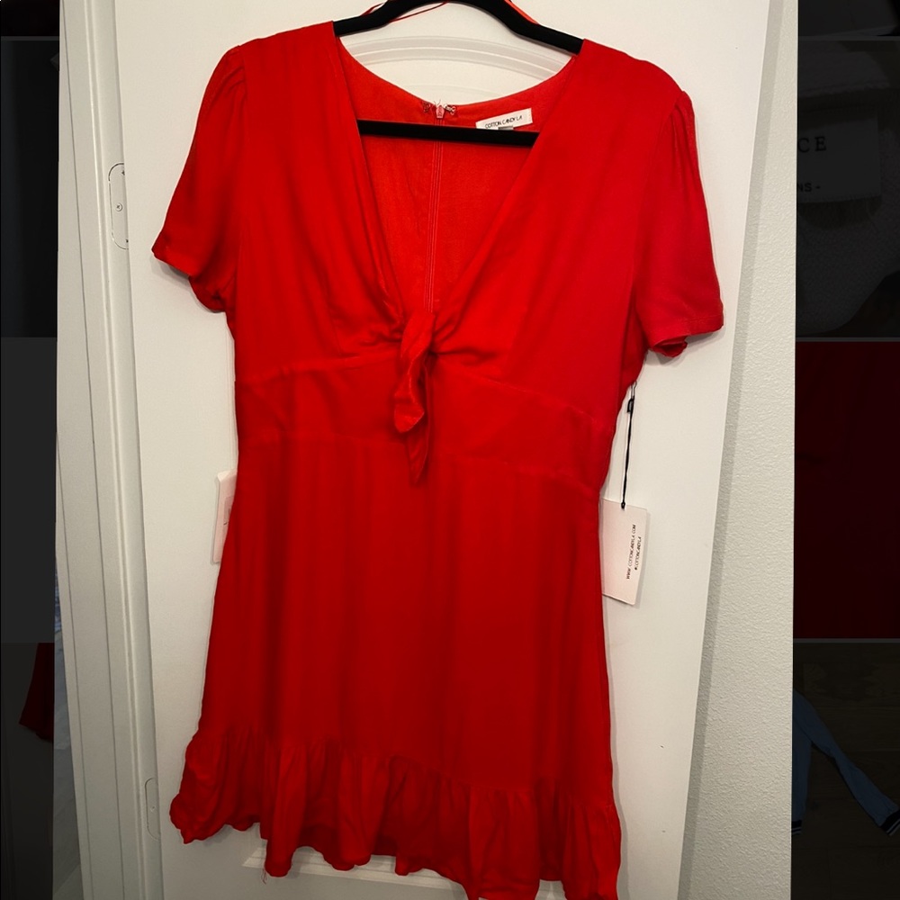 ☀️Cotton Candy LA tie front mini dress with ruffle hem. NWT.
